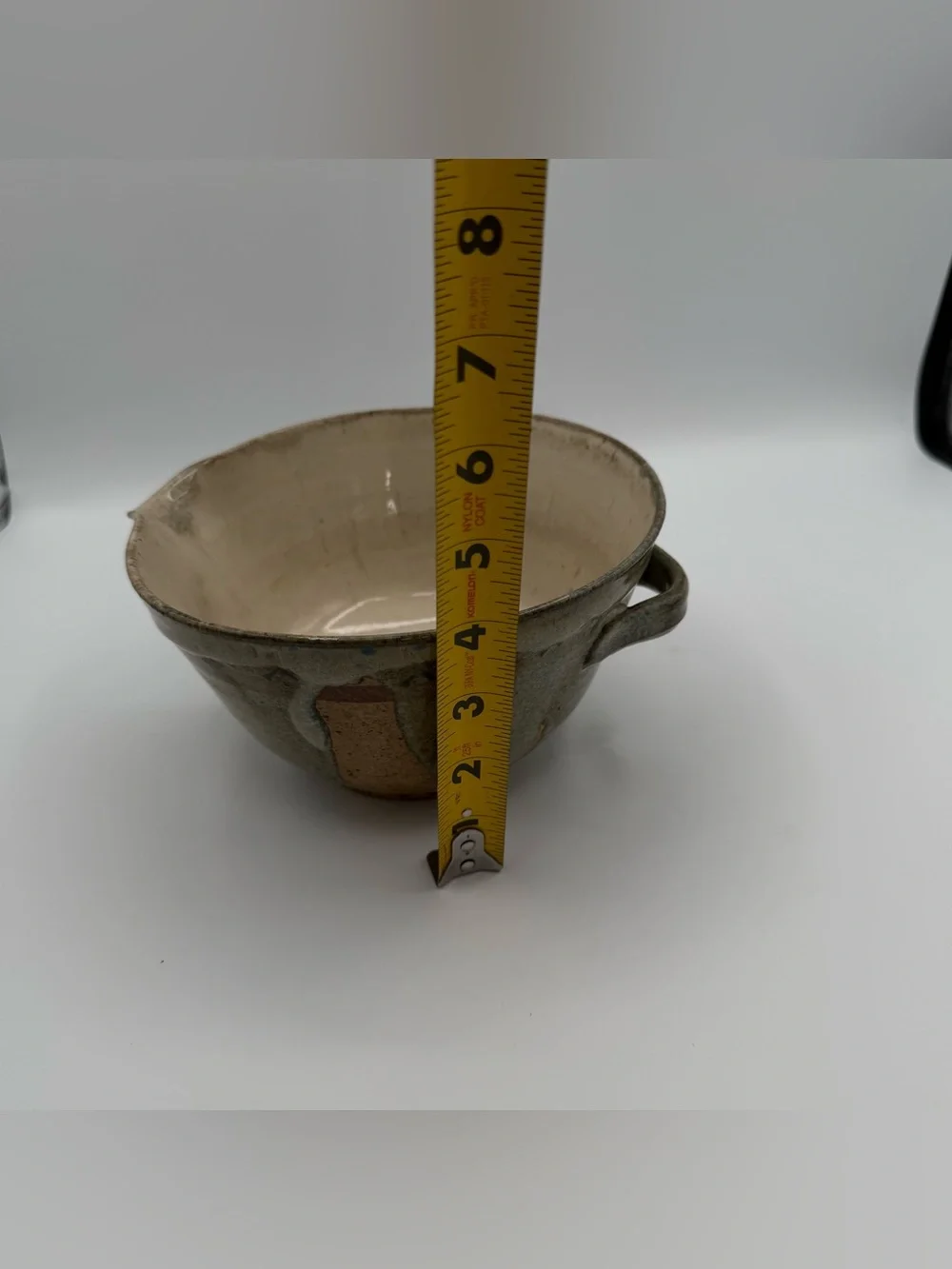 Vintage Studio Pottery Stoneware Batter Bowl Pouring Mixing Bowl Blue Green 7.5”